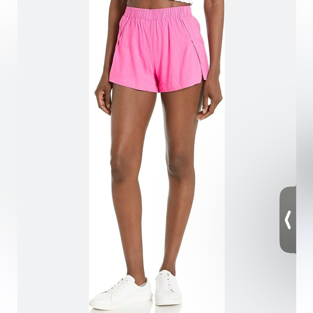 Monrow Linen Dolphin Shorts In Hot Pink Size Small